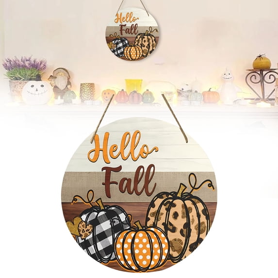 Hello Fall Sign,Hello Fall Inspirational Wood Signs,Round Wooden Pumpkin Welcome Sign Decor,Hello Fall Pumpkin Wall Door Hanger,Rustic Fall Pumpkin Wooden Hanging Ornament for Door,Holiday