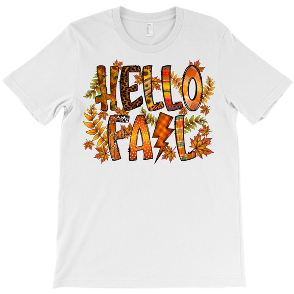 Hello Fall, Simple Bold Autumn Seasonal Graphic Design For Fall - Stocking Stuffer G17717 Unisex T-Shirt, Up to Size 5XL