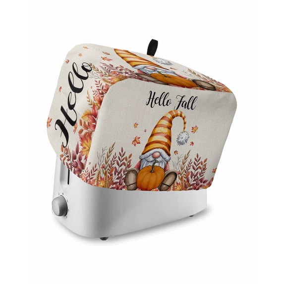 Hello Fall Small Toaster Cover 2 Slice, Kitchen Appliance Covers, Thanksgiving Gnomes Botanical Autumn Toaster Oven Cover with Loop, Bread Machine Cover Polyester Dust Cover Protection