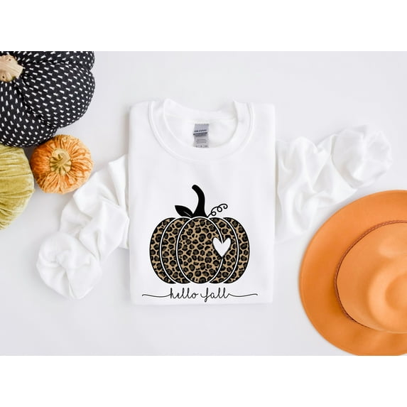 Hello Fall Sweatshirt, Leopard Pumpkin Shirt, Cheetah Pumpkin Shirt,Thanksgiving, Thankful Shirt,Fall Shirt, Hello Pumpkin,Family Matching