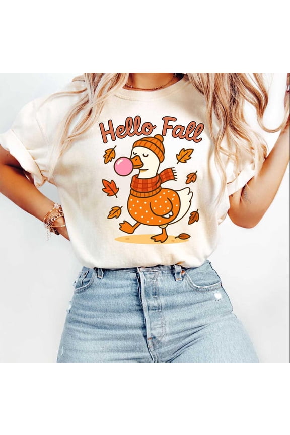 Hello Fall T-shirt, Retro Fall Shirt, Funny Goose Fall Shirt, Blowing Bubble Shirt, Autumn Shirt, Silly Goose TH100640