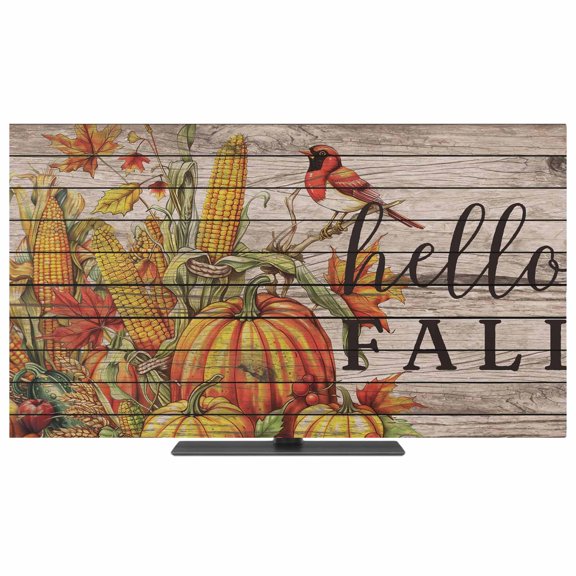 Hello Fall TV Dust Cover,Stretchable TV Screen Desktop Computer Protector Cover,Orange Pumpkins Birds Vintage Thanksgiving Television Dustproof Slipcover for 19–24 Inch Flat or Curved TVs