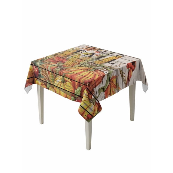 Hello Fall Table Cloth, Orange Pumpkins Birds Vintage Thanksgiving Waterproof Tablecloth for Square Tables, Reusable Washable Fabric Table Cover for Restaurant Kitchen Dining Tables 60"x60"