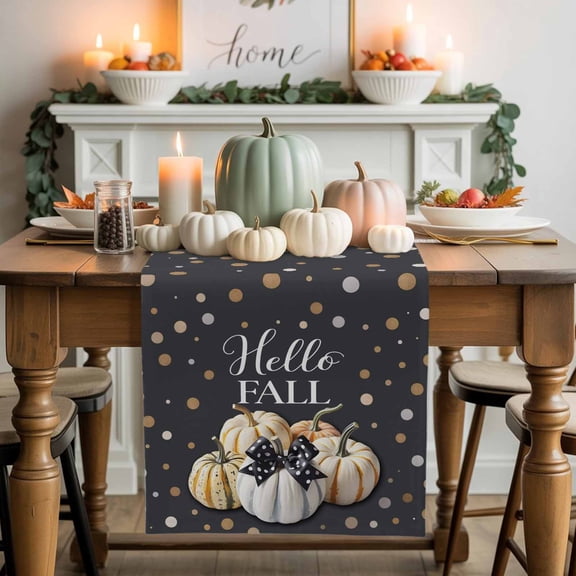 Hello Fall Table Runner, Autumn Thanksgiving Kitchen Dining Table Decoration for Home Party Decor 13x60 Inches