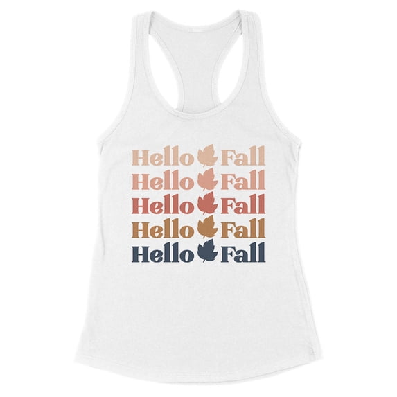 Hello Fall Tank Top Fitted Racerback Women's Large White