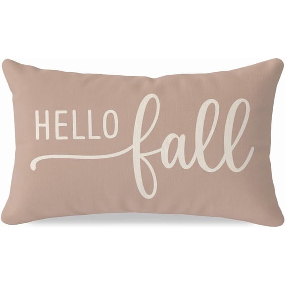 Hello Fall Throw Pillow Covers 12x20, Warm Beige Fall Decorations for Home Decor, Outdoor Autumn Lumbar Decorative Cushion Case for Living Room Bedroom Sofa Couch Porch