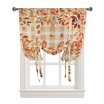 Hello Fall Tie Up Curtains for Kitchen Bathroom Bedroom Windows 45 Inch Length, Orange Plaid Maple Leaf Botanical Rustic Balloon Drape Curtains Shade Rod Pocket Drapery Curtain Panel, 34"x45"