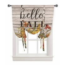 Hello Fall Tie Up Curtains for Kitchen Bathroom Bedroom Windows 63 Inch Length, Orange Pumpkins Birds Vintage Thanksgiving Balloon Drape Curtains Shade Rod Pocket Drapery Curtain Panel, 52"x45"