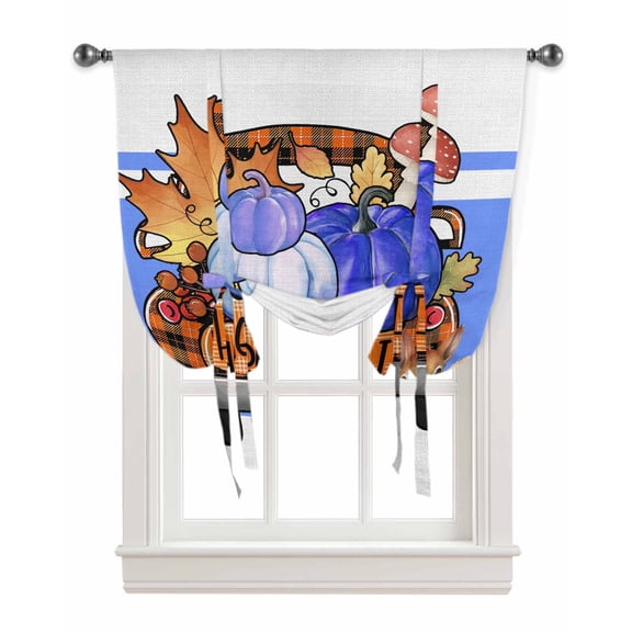 Hello Fall Tie Up Curtains for Kitchen Bathroom Bedroom Windows 45 Inch Length, Blue Pumpkins Squirrel Maple Leaf Balloon Drape Curtains Shade Rod Pocket Drapery Curtain Panel, 42"x54"
