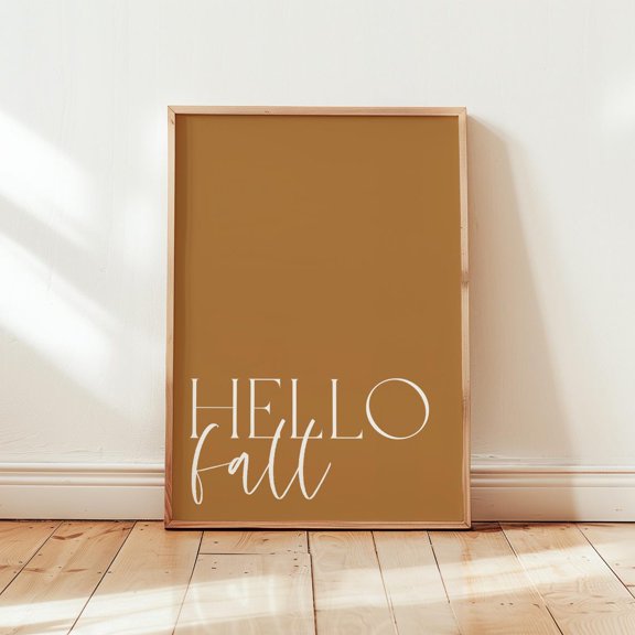 Hello Fall Typography Art Print, Modern Autumn Home Decor Home Decor #2703, Unframed Poster Size 12x18