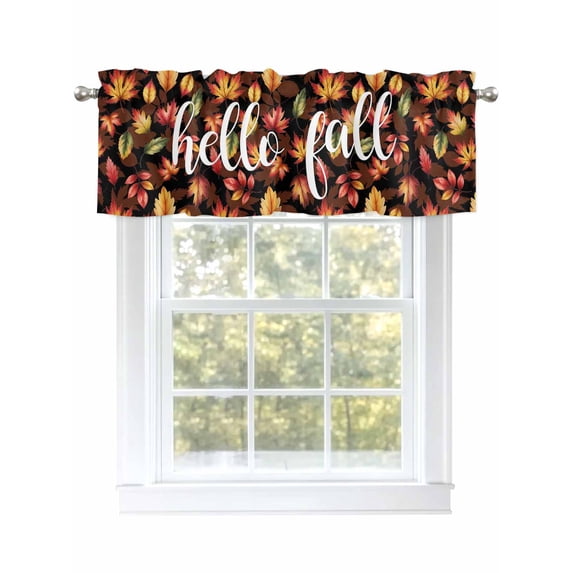 Hello Fall Valances for Windows Fall Maple Leaf Watercolor Retro Country Texture Kitchen Valance Curtain Rod Pocket Small Curtains for Cafe Bathroom Laundry Basement 42" x 18"