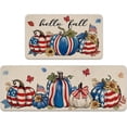 thumbnail image 1 of Hello Fall Veterans Day Pumpkin Kitchen Rugs Set of 2, Autumn America Patriotic Kitchen Mats Decor, American USA Flag Floor Door Mat Home Decorations - 17x30 and 17x47 Inch, 1 of 1