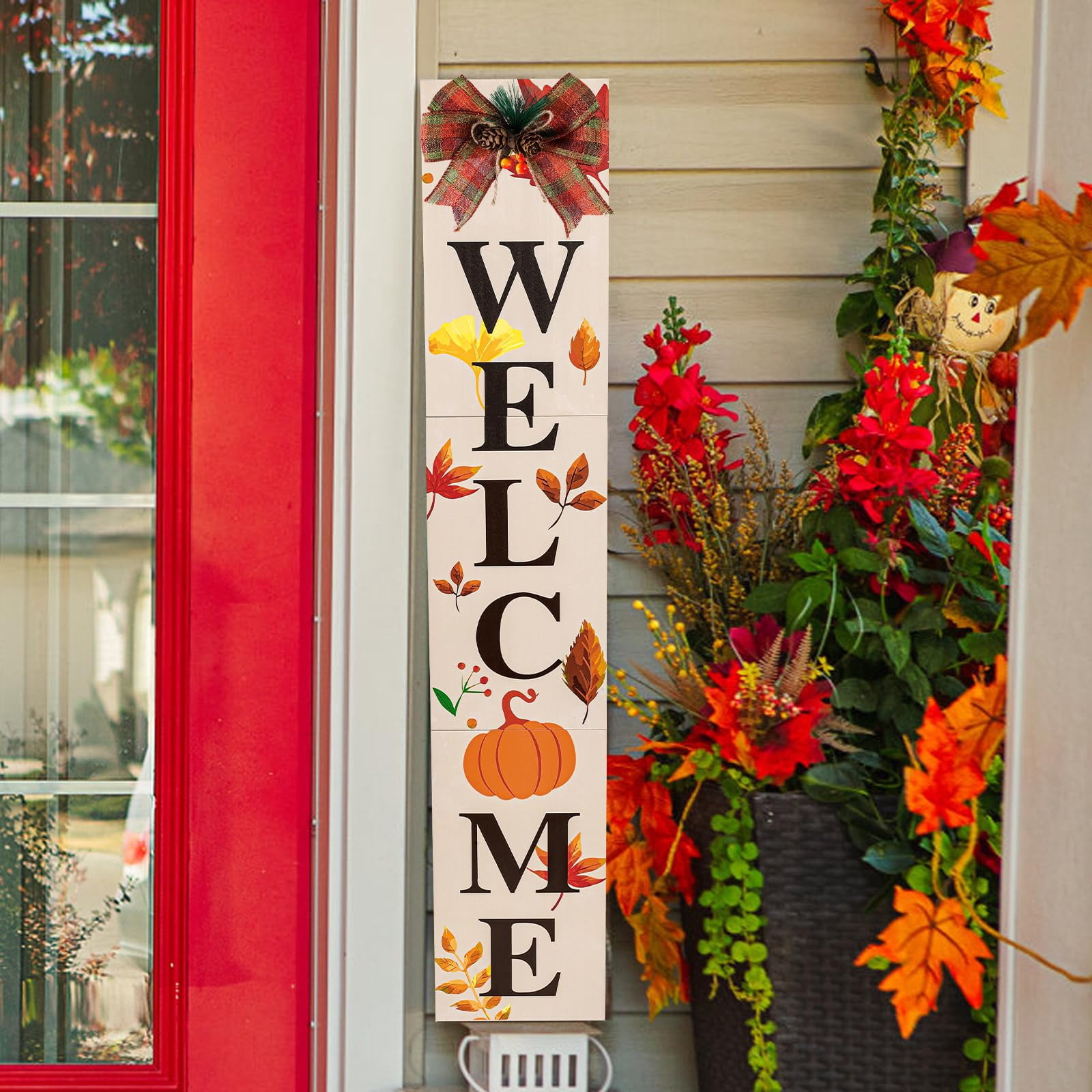 Hello Fall Welcome Wooden Porch Sign 47" with Bow Fall Decorations ...