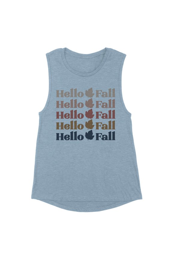 Hello Fall Women's Muscle Tank Large Stonewash Denim