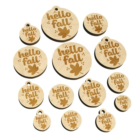 Hello Fall Wood Mini Charms Shapes DIY Craft Jewelry - With Hole - 12mm (26pcs)