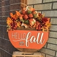 thumbnail image 1 of Hello Fall Wooden Door Sign with Artificial Leaves and Bow Autumn Harvest Hanging Wall Decoration for Home Office Porch Entryway Seasonal Welcome Plaque, 1 of 8