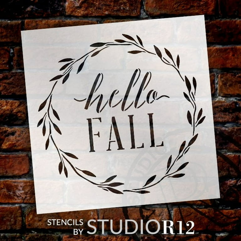 Hello Fall Wreath Stencil by StudioR12 DIY Autumn Leaves Cursive Script Home Decor Craft & Paint Wood Sign Reusable Mylar Template Select Size 18 inches x 18 inches - Walmart.com hello-fall-wreath-stencil-by-studior12-diy-autumn-leaves-cursive-script-home-decor-craft-paint-wood-sign-reusable-mylar-template-select-size-18-inches-x-18-inches-walmart-com