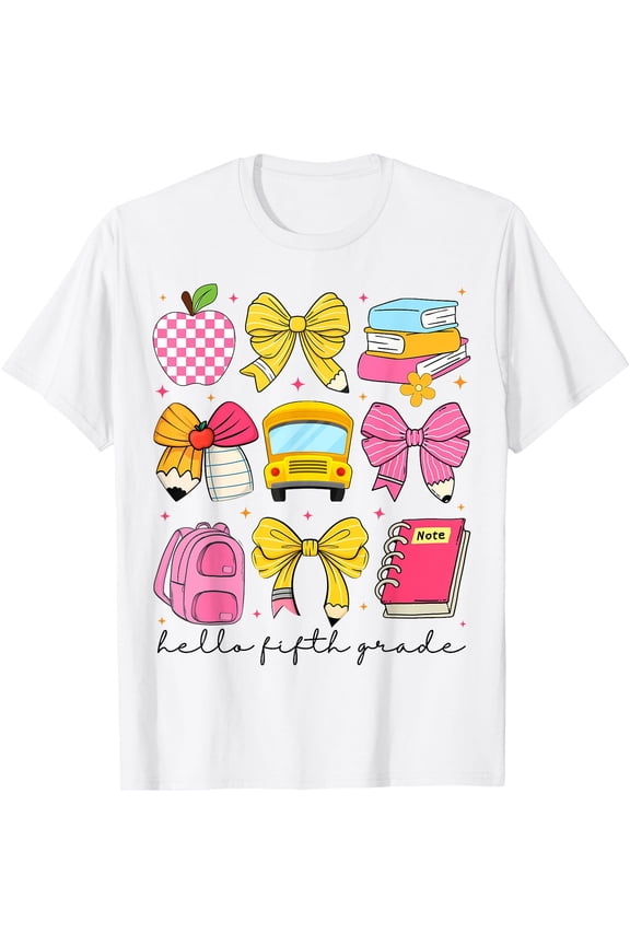 Hello Fifth Grade Back To School Coquette Bow Girls Squad T-Shirt