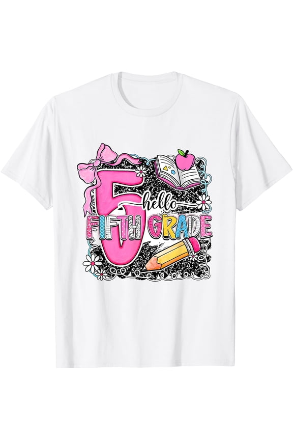 Hello Fifth Grade First Day of School Coquette Teacher Girl T-Shirt