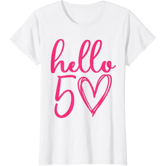 Hello Fifty 50th Birthday Big Pink Heart T-Shirt