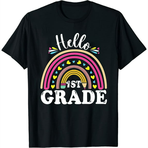Hello First Grade Back To School 1st Grade Teacher Rainbow T-Shirt