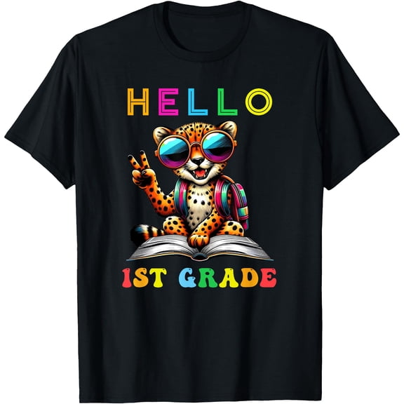Hello First Grade Cheetah Lover Back To School Teacher T-Shirt