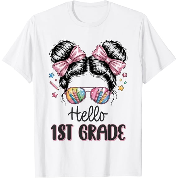 Hello First Grade Coquette Bow Teacher T Shirt All Size S-5XL