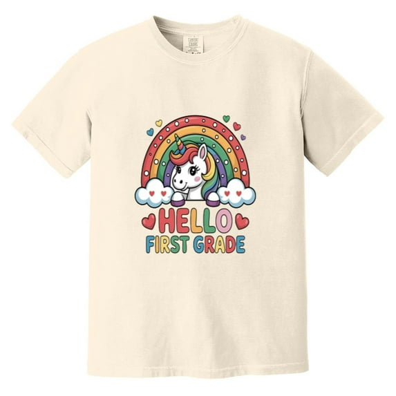Hello First Grade Funny Rainbow Unicorn Back To School Gift Comfort Color T-Shirt