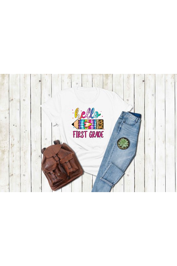 Hello First Grade T-Shirt, 1St Day Of First Grade T-Shirt, Cute Back To School Gift, First Day Of School Tee, First Day Back Gift, Full Size S-5XL