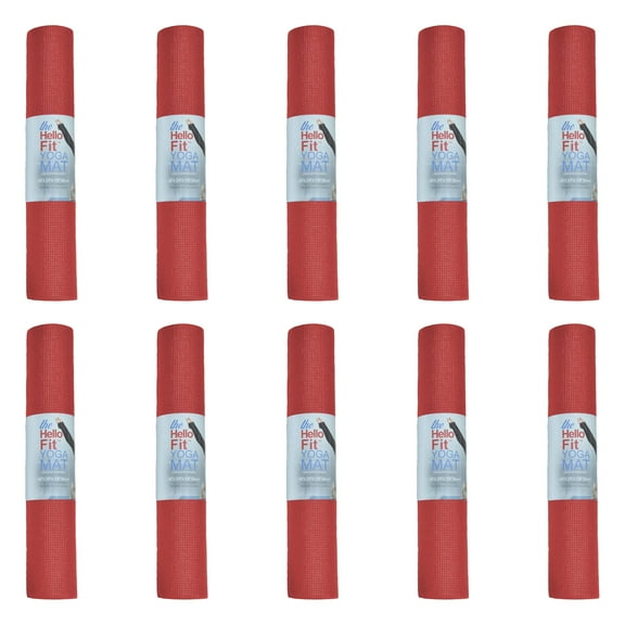 Hello Fit Bulk Yoga Mats, 10-Pack – 68" x 24", 4mm Thick, Non-Slip & Non-Toxic – Ideal for Schools, Studios & Gyms, Red