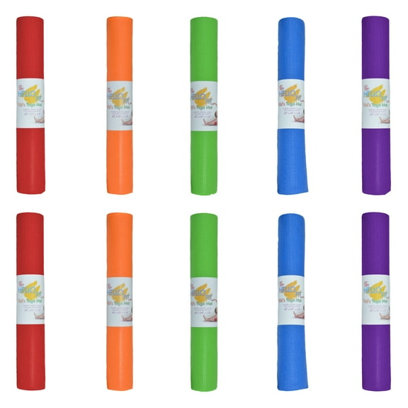 Hello Fit Kids Short Yoga Mat, Non-Toxic Bulk Exercise Mats, Non-Slip, 10 Pack, Assorted