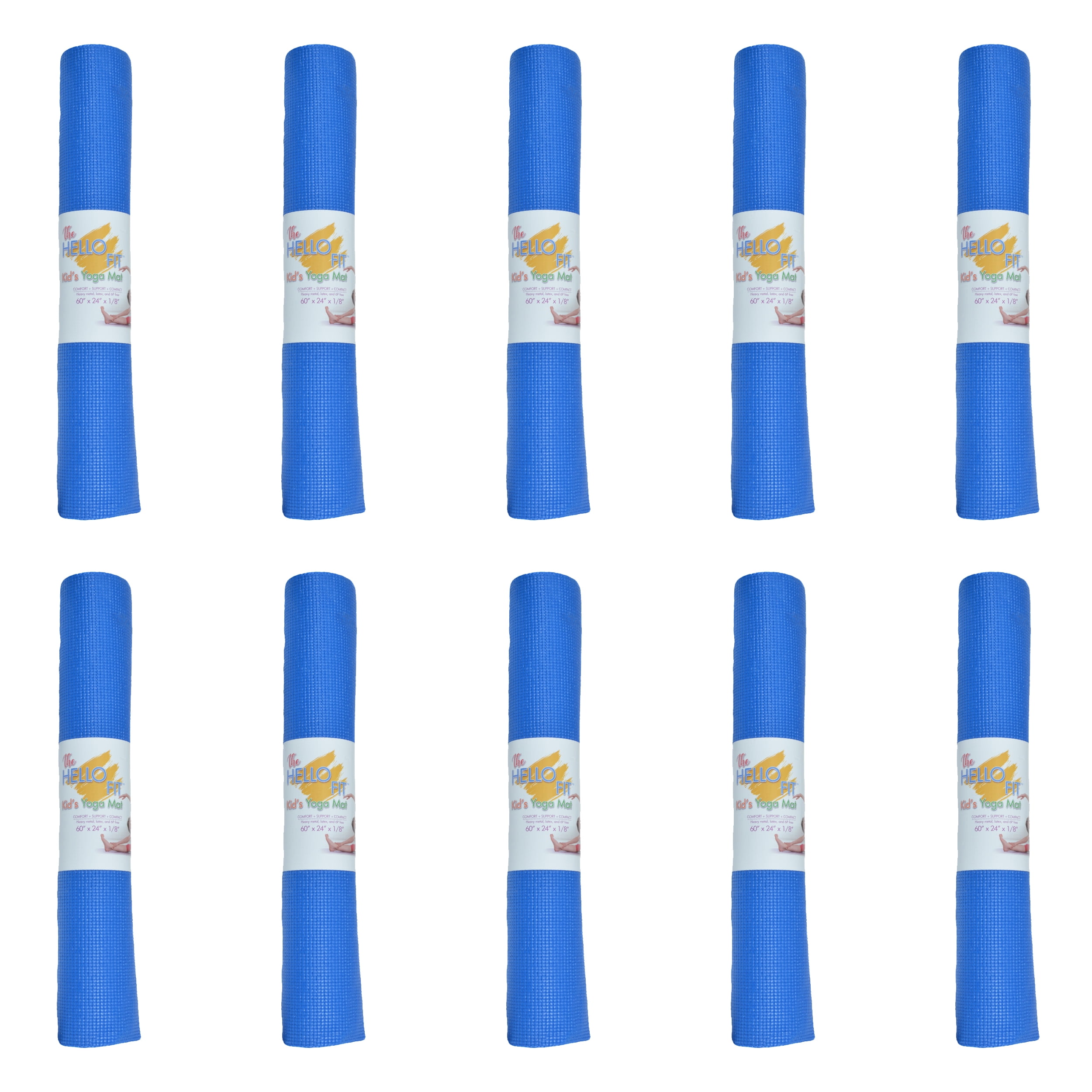 Hello Fit Kids Short Yoga Mat, Non-Toxic Bulk Exercise Mats, Non-Slip, 10 Pack, Dark Blue