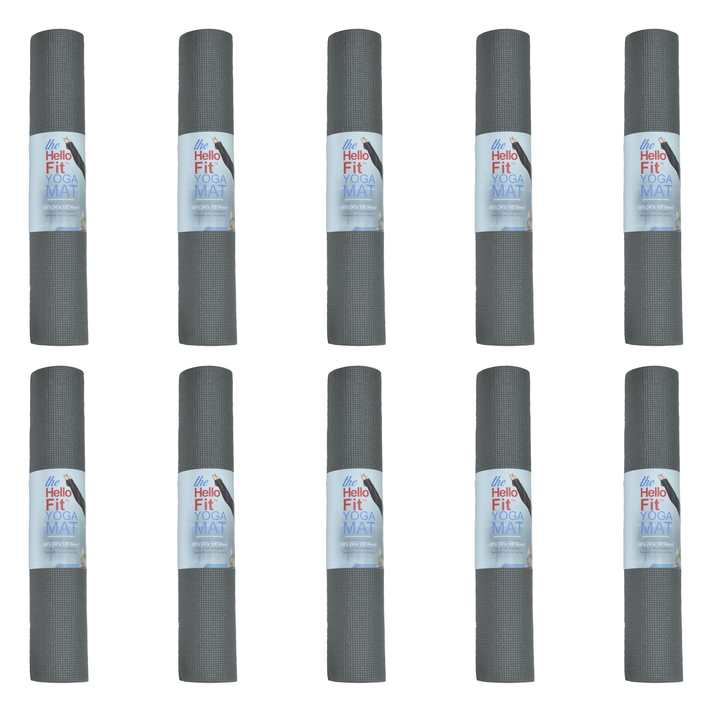 Hello Fit Bulk Yoga Mats, 10-Pack – 68" x 24", 4mm Thick, Non-Slip & Non-Toxic – Ideal for Schools, Studios & Gyms, Cool Gray