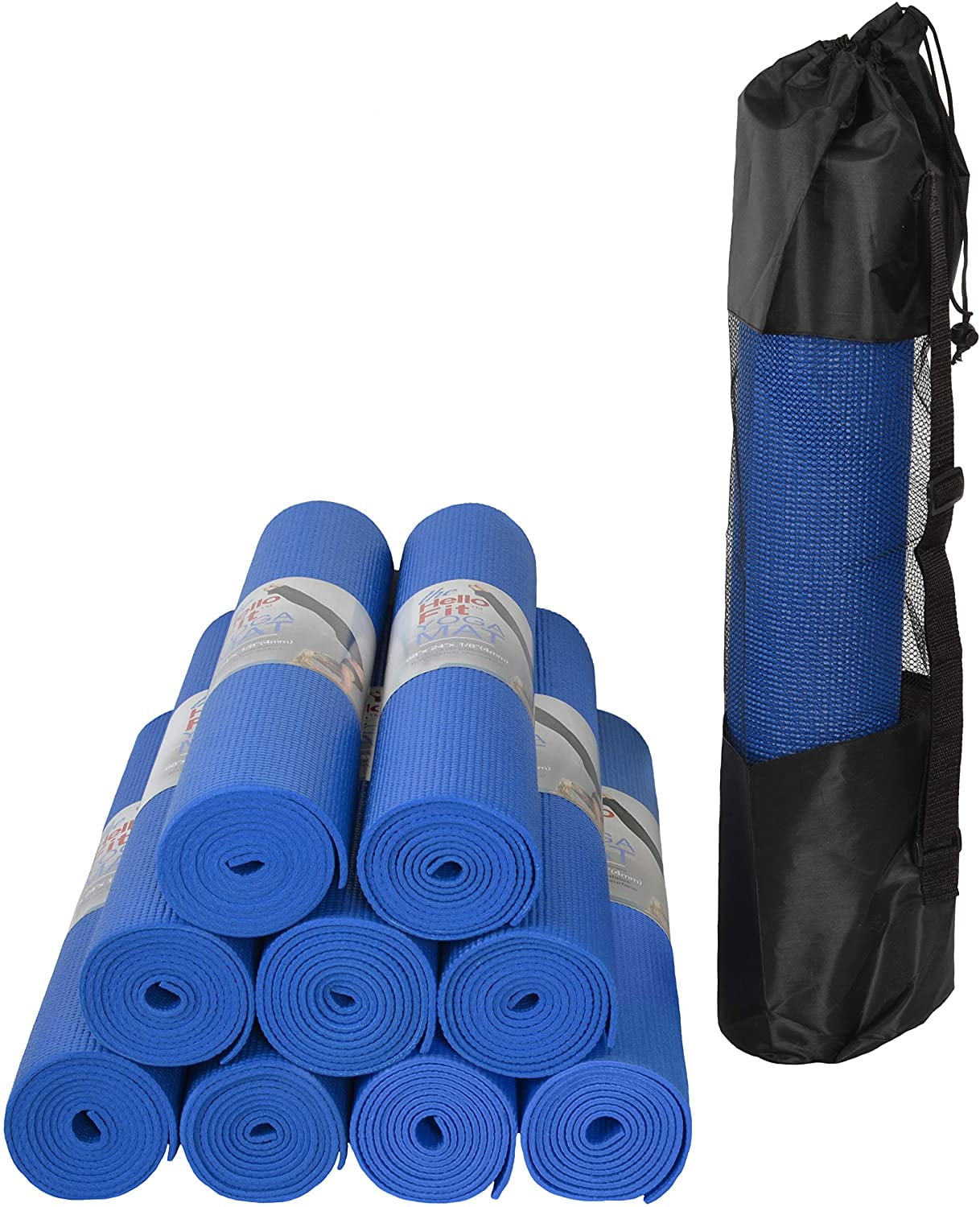 Hello Fit Yoga Mats (68" x 24" x 4mm) with Carrying Bags - Studio 10 Pack - Wholesale (Dark Blue)