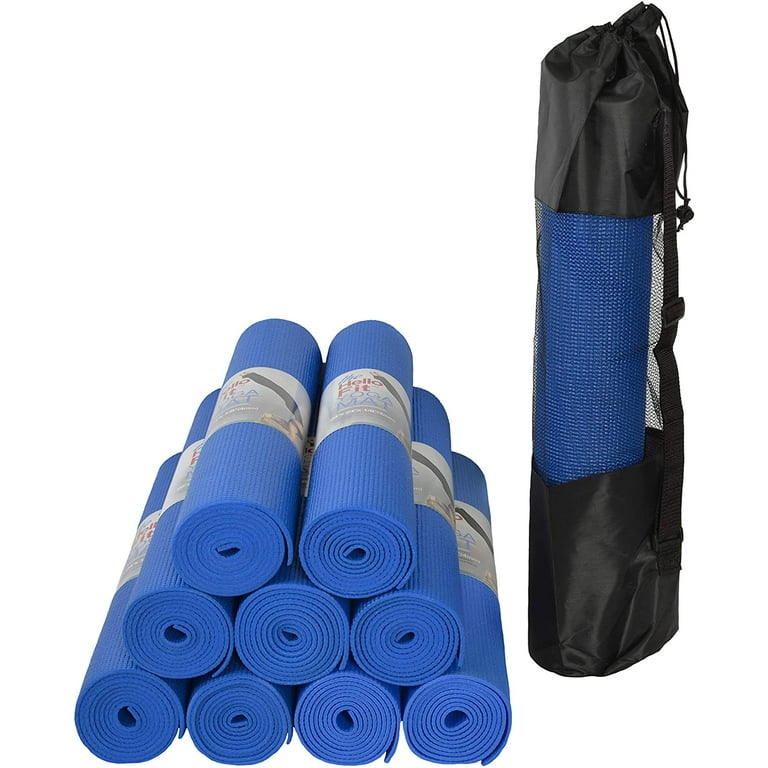 Hello Fit Yoga Mats 68 x 24 x 4mm with Carrying Bags Studio 10 Pack Wholesale Dark Blue