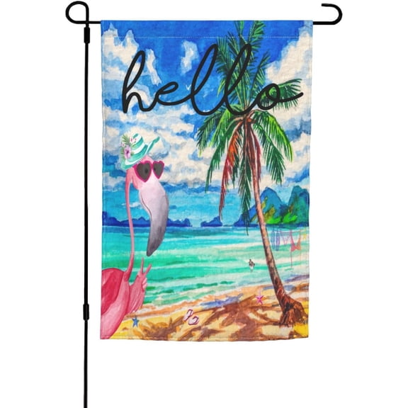 Hello Flamingo Graden Flag 12x18 Inch Outdoor Spring Summer Palm Tree Decor Yard Garden Wall Flags For Outside Banner Decoration Home Party