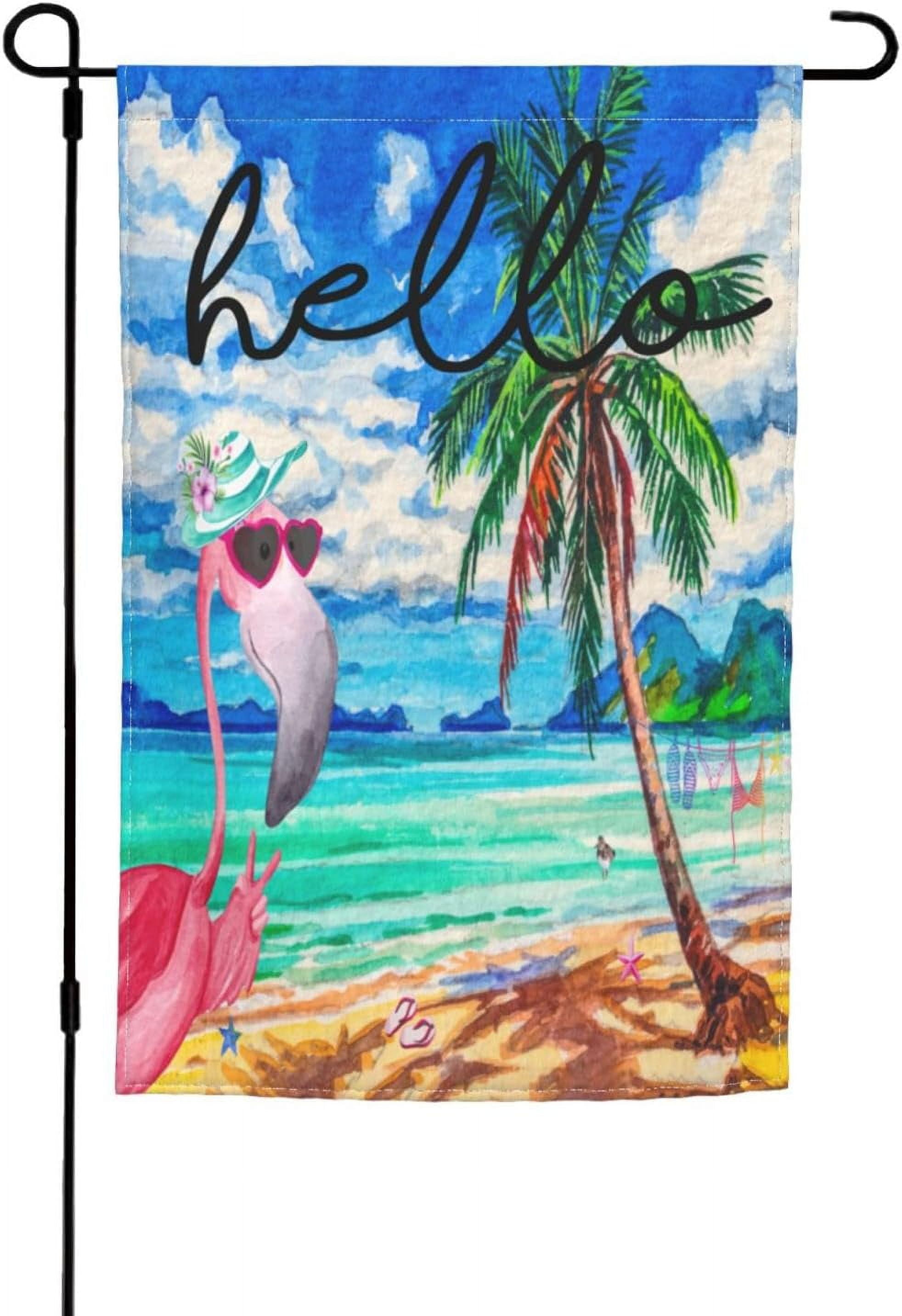 Drapeau De Jardin D'été, 30,5 X 45,7 Cm Double Face Hello Summer Garden Flag Ice Cream Sunshine Coloré Bannière Pour Ferme, Vacances Saisonnières