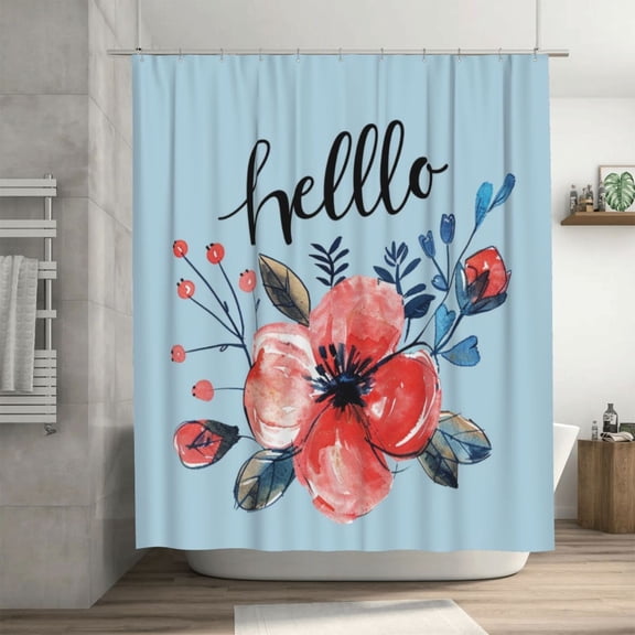 Hello Flower Shower Curta inch 72x72 inch For Bathroom, Waterproof Fabric Quick Dry Soft Decoration Set