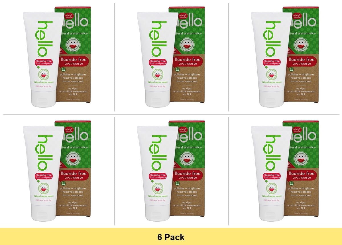 Hello Fluoride Free Natural Watermelon Toothpaste - 6 Pack Bundle