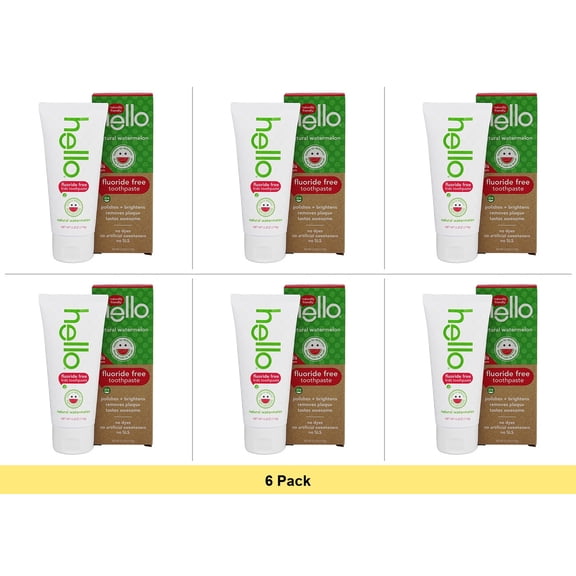 Hello Fluoride Free Natural Watermelon Toothpaste - 6 Pack Bundle
