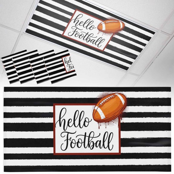 Hello Football Fluorescent Light Covers Watercolor Black White Strips Sport Magnetic Light Filters Ceiling Lighting Panel Shade for Classroom Office Home 2 x 4 ft, 4 Pack