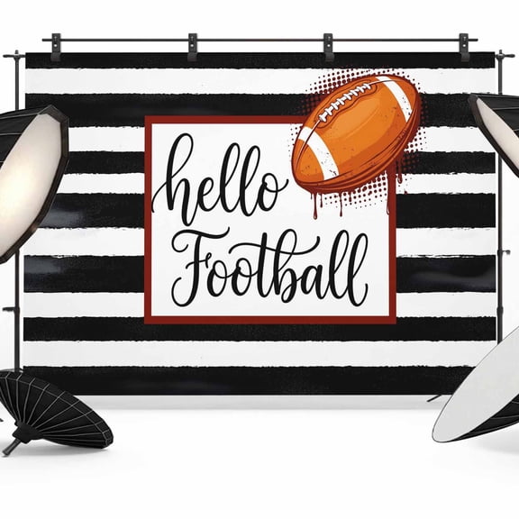 Hello Football Photography Backdrop 7x5FT, Watercolor Black White Strips Sport Photo Backdrops, Background for Photography Studio Photo Studio Background, Back Drop for Photoshoot