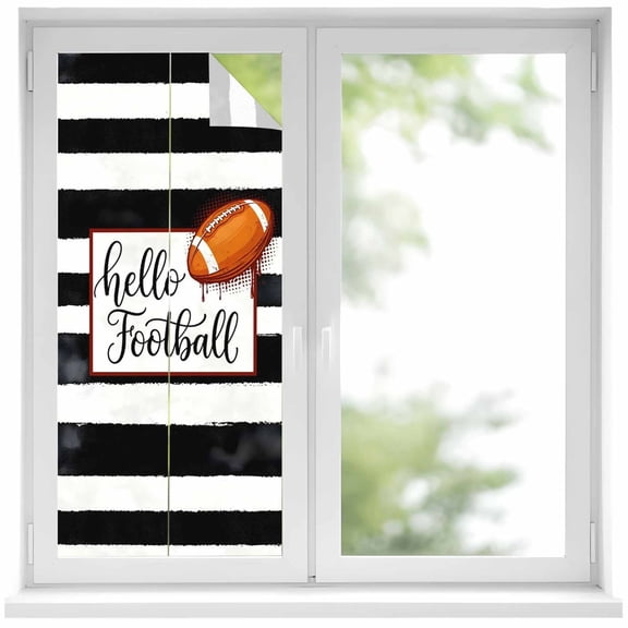Hello Football Window Privacy Film, Watercolor Black White Strips Sport Frosted Glass Window Clings Static Cling UV Heat Blocking Reusable Door Sticker for Bathroom 19.6 x 39.3 Inch