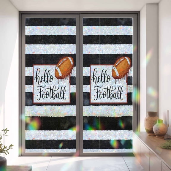 Hello Football Words Window Privacy Film,Decorative Windows Static Cling White Black Line Heat Control Removable Glass Sticker for Home Bathroom Bedroom Window Door,35.4x78.7in