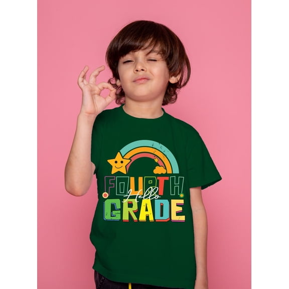 Hello Fourth Grade Rainbow T-Shirt for Boys – 100% Cotton Back to School Graphic Tee