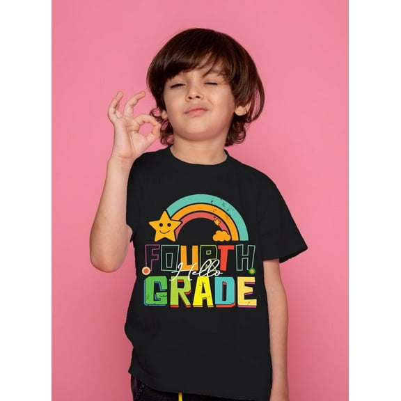 Hello Fourth Grade Rainbow T-Shirt for Boys – 100% Cotton Back to School Graphic Tee