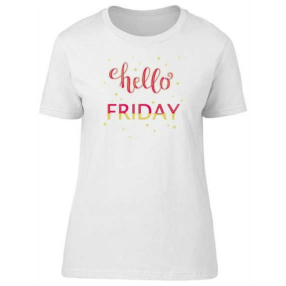 Hello Friday With Yellow Stars T-Shirt Women -Image by Shutterstock, Female Large