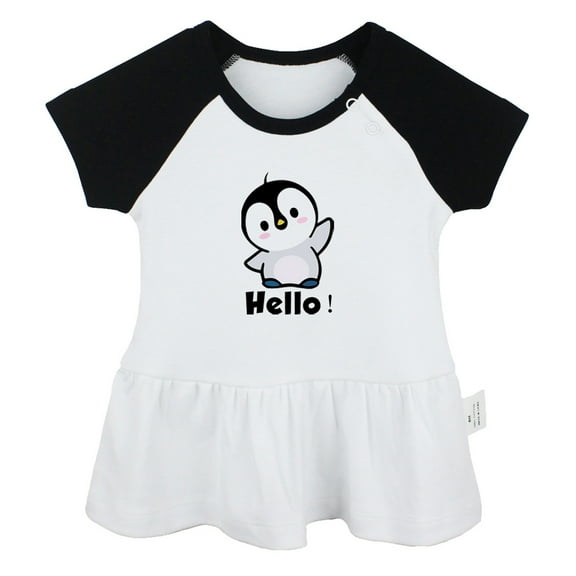Hello Funny Dresses For Baby, Newborn Babies Animal Penguin Pattern Skirts, Infant Princess Dress, 0-24M Kids Graphic Clothes (Black Raglan Dresses, 0-6 Months)