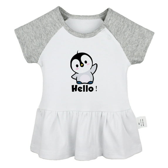 Hello Funny Dresses For Baby, Newborn Babies Animal Penguin Pattern Skirts, Infant Princess Dress, 0-24M Kids Graphic Clothes (Gray Raglan Dresses, 6-12 Months)