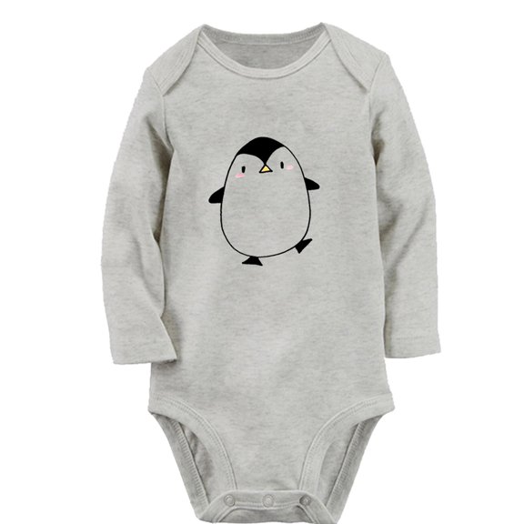 Hello Funny Rompers, Newborn Baby Unisex Bodysuits, Infant Animal Penguin Pattern Jumpsuits, Toddler 0-12 Months Kids Long Sleeves Oufits (Gray, 0-6 Months)
